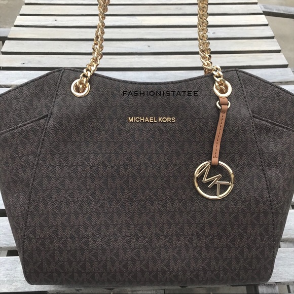 Michael Kors | Bags | Michael Kors Large Chain Shoulder Tote Brown Mk ...